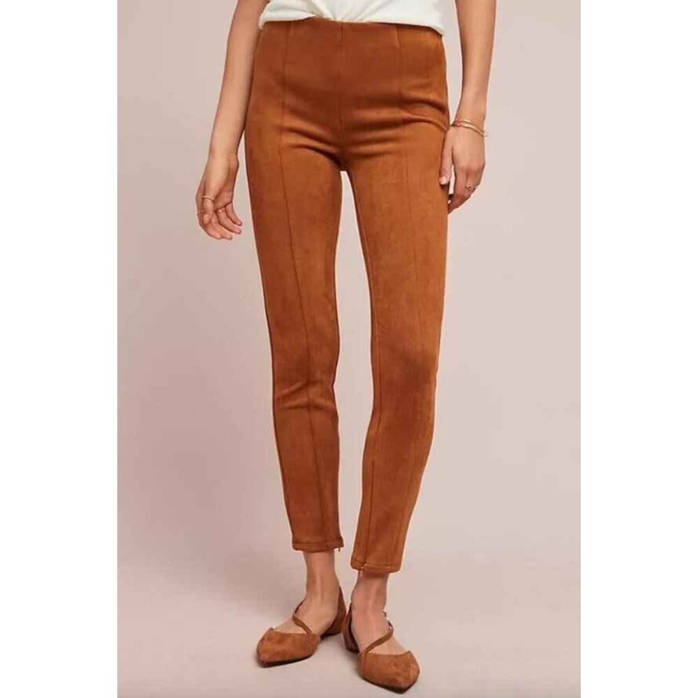 NWT Anthropologie Faux Suede Leggings in Cedar Brown Size 28